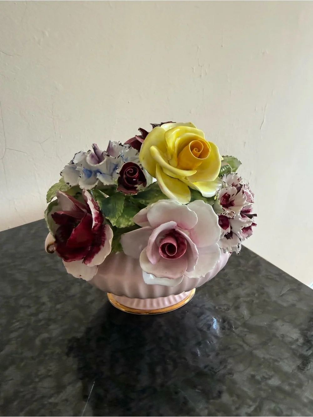 Vintage Radnor England Porcelain Pink Footed Floral Vase with Blossoms